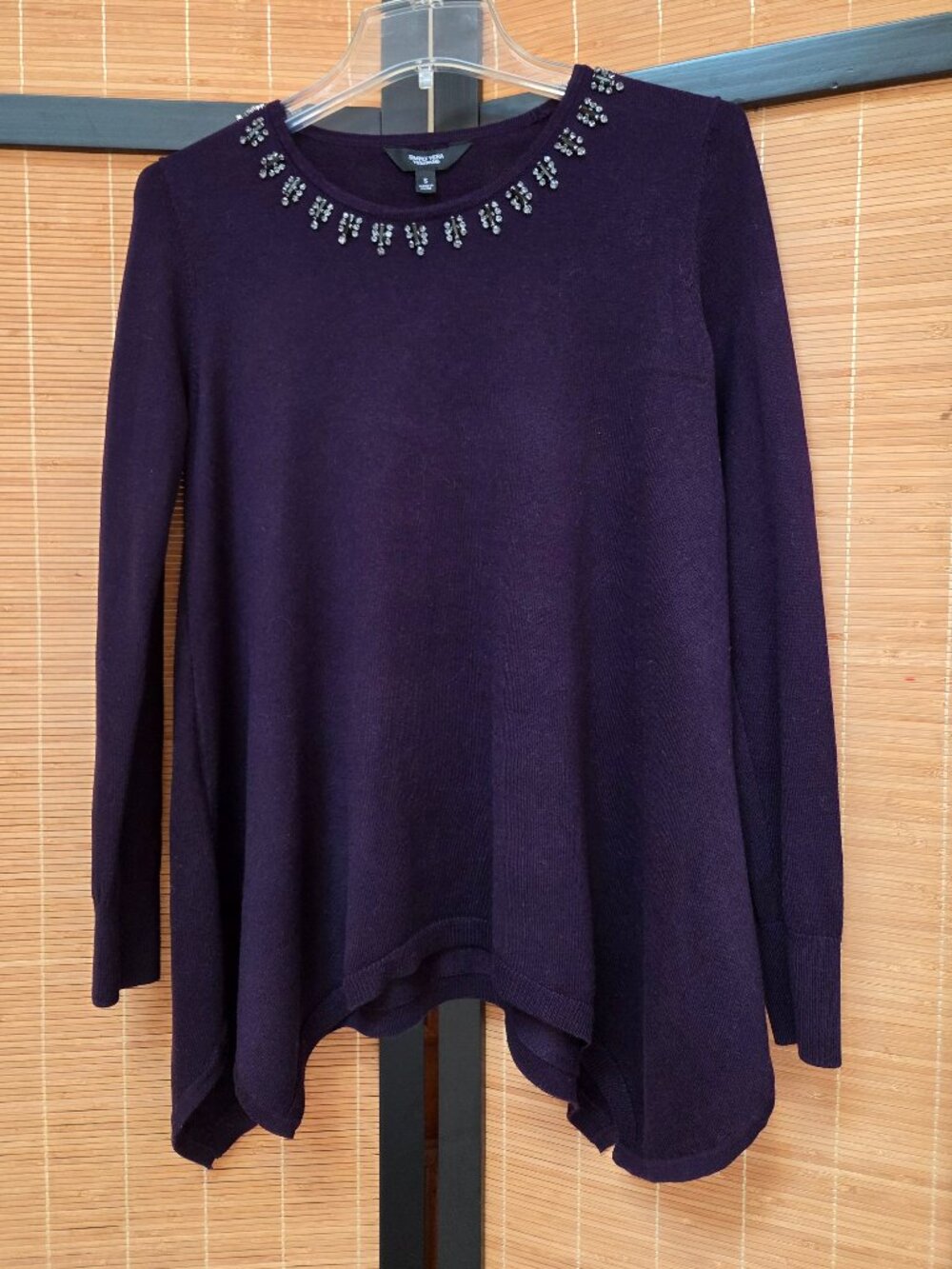 Simply Vera Vera Wang S Purple Sparkly Neck Knit Cotton Tunic Sweater Feminine